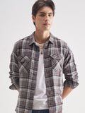 Highlander Men Grey Checked Relaxed Fit Casual Shirt - Grey - Image 1