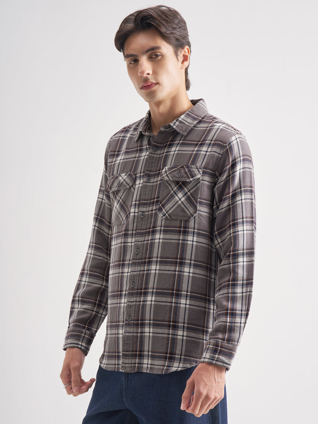 Highlander Men Grey Checked Relaxed Fit Casual Shirt - Grey - Image 4