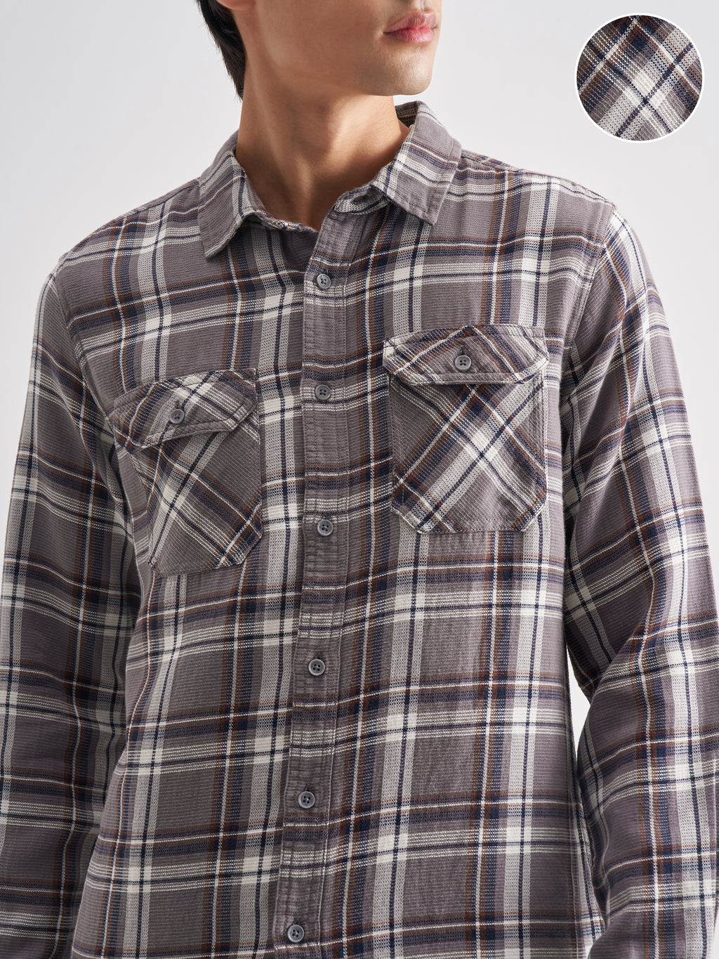 Highlander Men Grey Checked Relaxed Fit Casual Shirt - Grey - Image 5