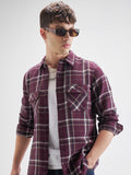 Highlander Men Maroon Checked Slim Fit Casual Shirt - Maroon - Image 1