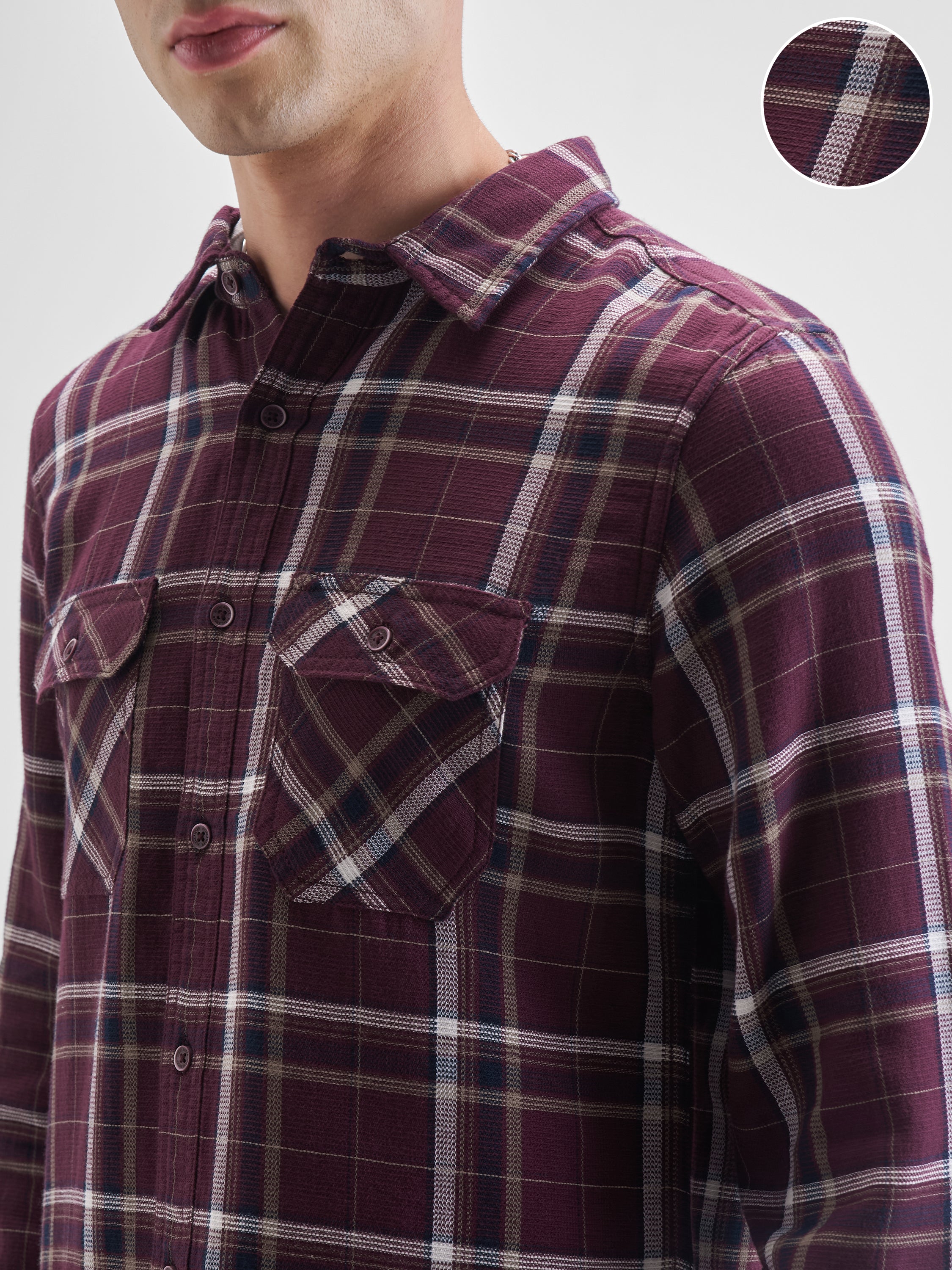 Highlander Men Maroon Checked Slim Fit Casual Shirt - Maroon - Image 5