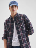Highlander Men Navy Blue Checked Slim Fit Casual Shirt - Navy Blue - Image 1