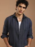 Highlander Men Blue Striped Slim Fit Casual Shirt - Blue - Image 1