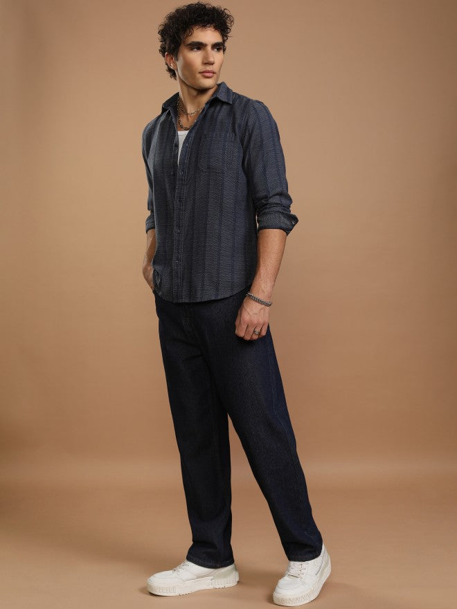 Highlander Men Blue Striped Slim Fit Casual Shirt - Blue - Image 2