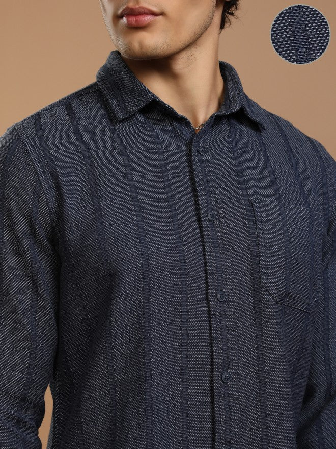 Highlander Men Blue Striped Slim Fit Casual Shirt - Blue - Image 5