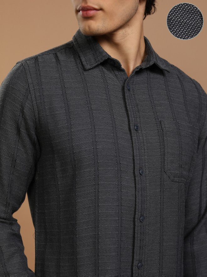 Highlander Men Grey Striped Slim Fit Casual Shirt - Grey - Image 5