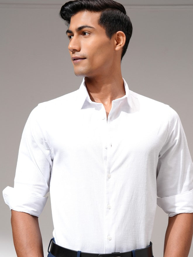 Highlander Men White Solid Slim Fit Casual Shirt - White - Image 1