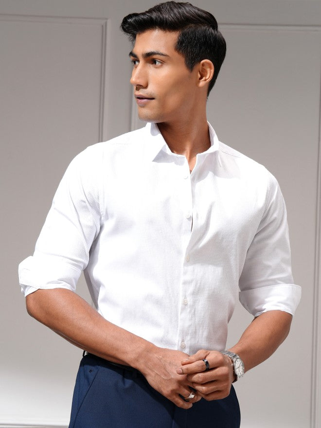 Highlander Men White Solid Slim Fit Casual Shirt - White - Image 6