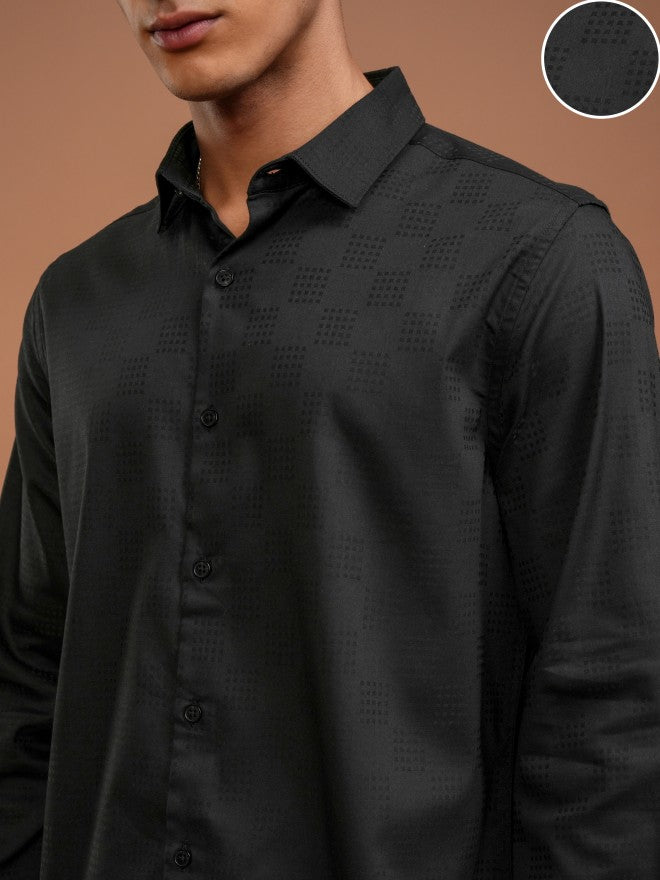 Highlander Men Black Solid Slim Fit Casual Shirt - Black - Image 5