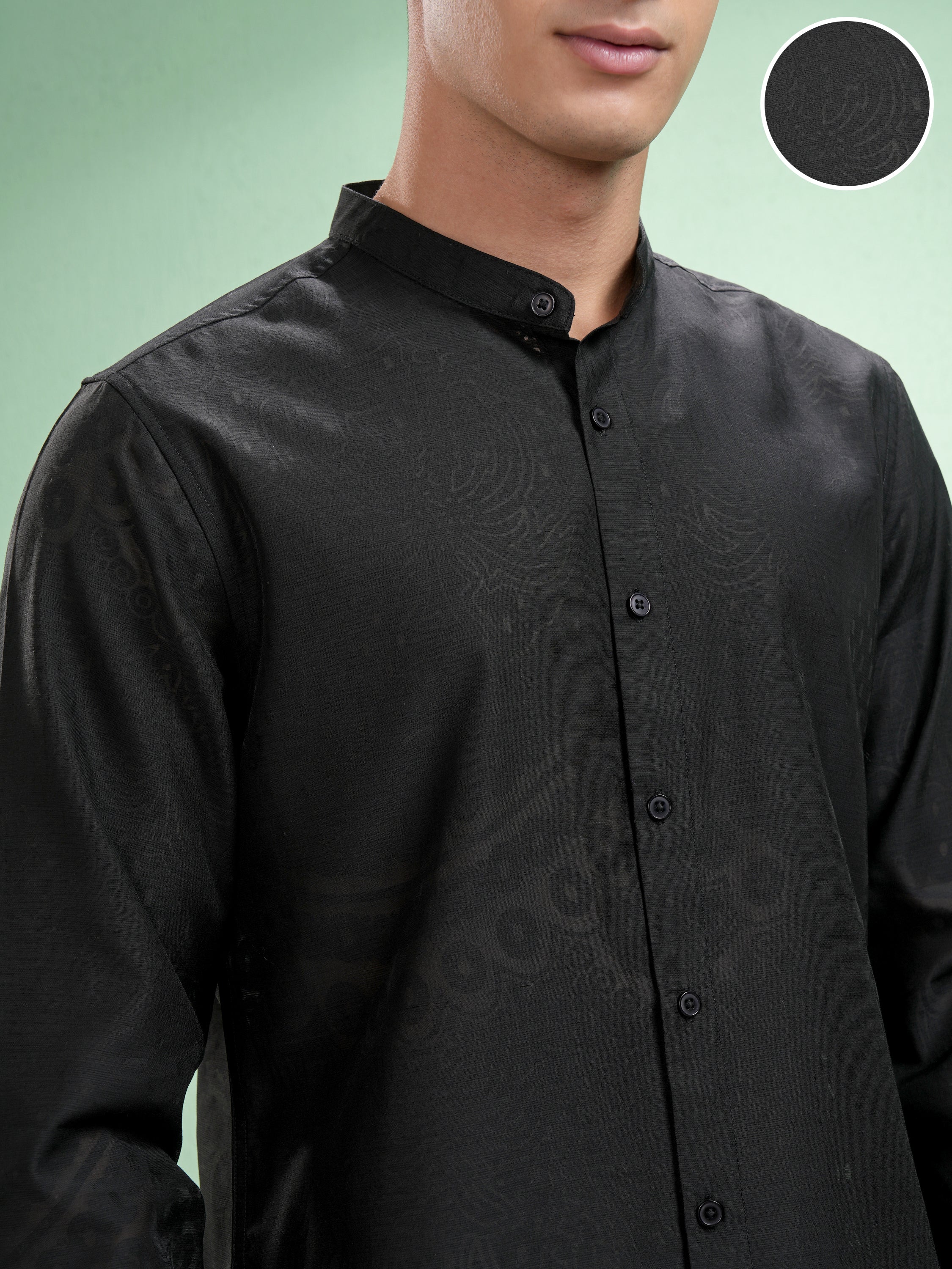 Highlander Men Black Self Design Slim Fit Casual Shirt - Black - Image 5