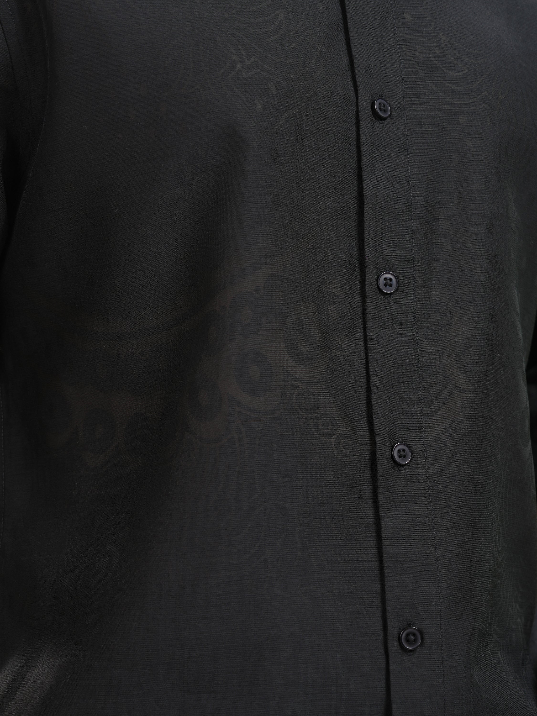 Highlander Men Black Self Design Slim Fit Casual Shirt - Black - Image 7