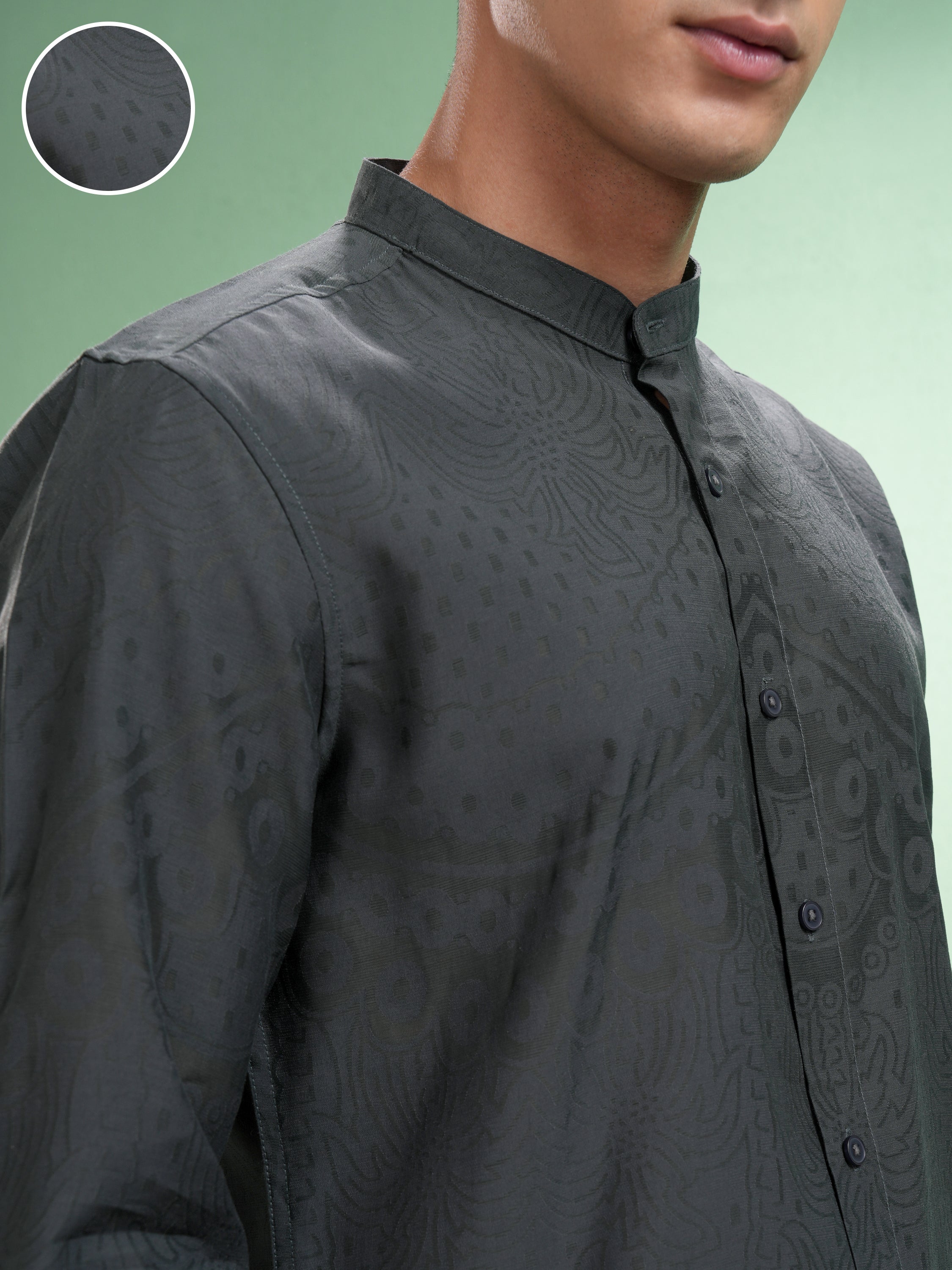 Highlander Men Grey Self Design Slim Fit Casual Shirt - Grey - Image 5