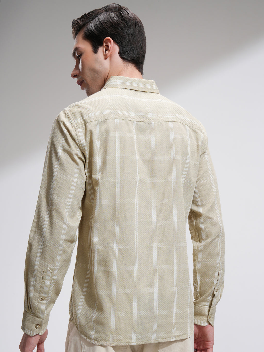 Highlander Men Beige Checked Slim Fit Casual Shirt - Beige - Image 3