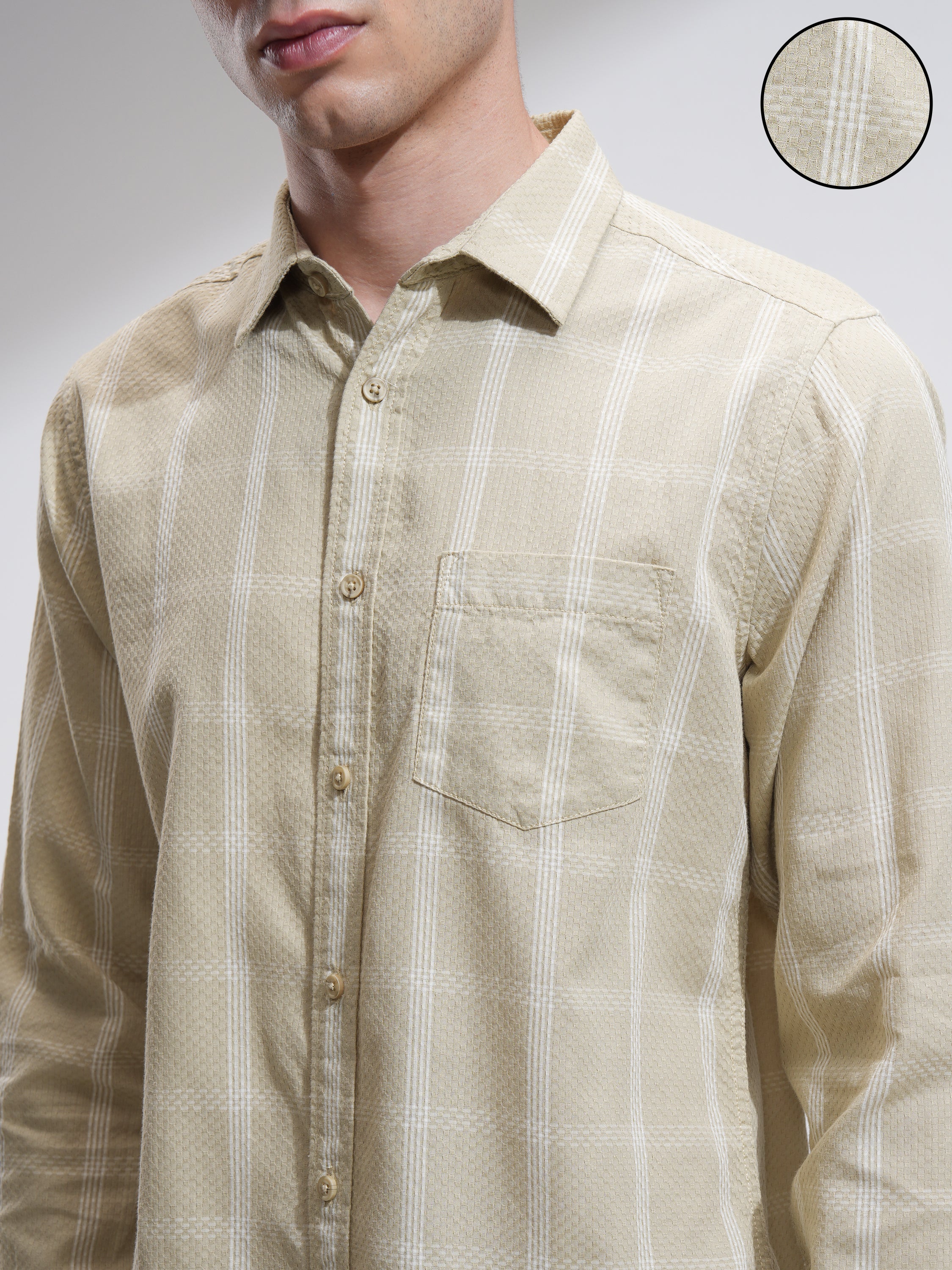 Highlander Men Beige Checked Slim Fit Casual Shirt - Beige - Image 5