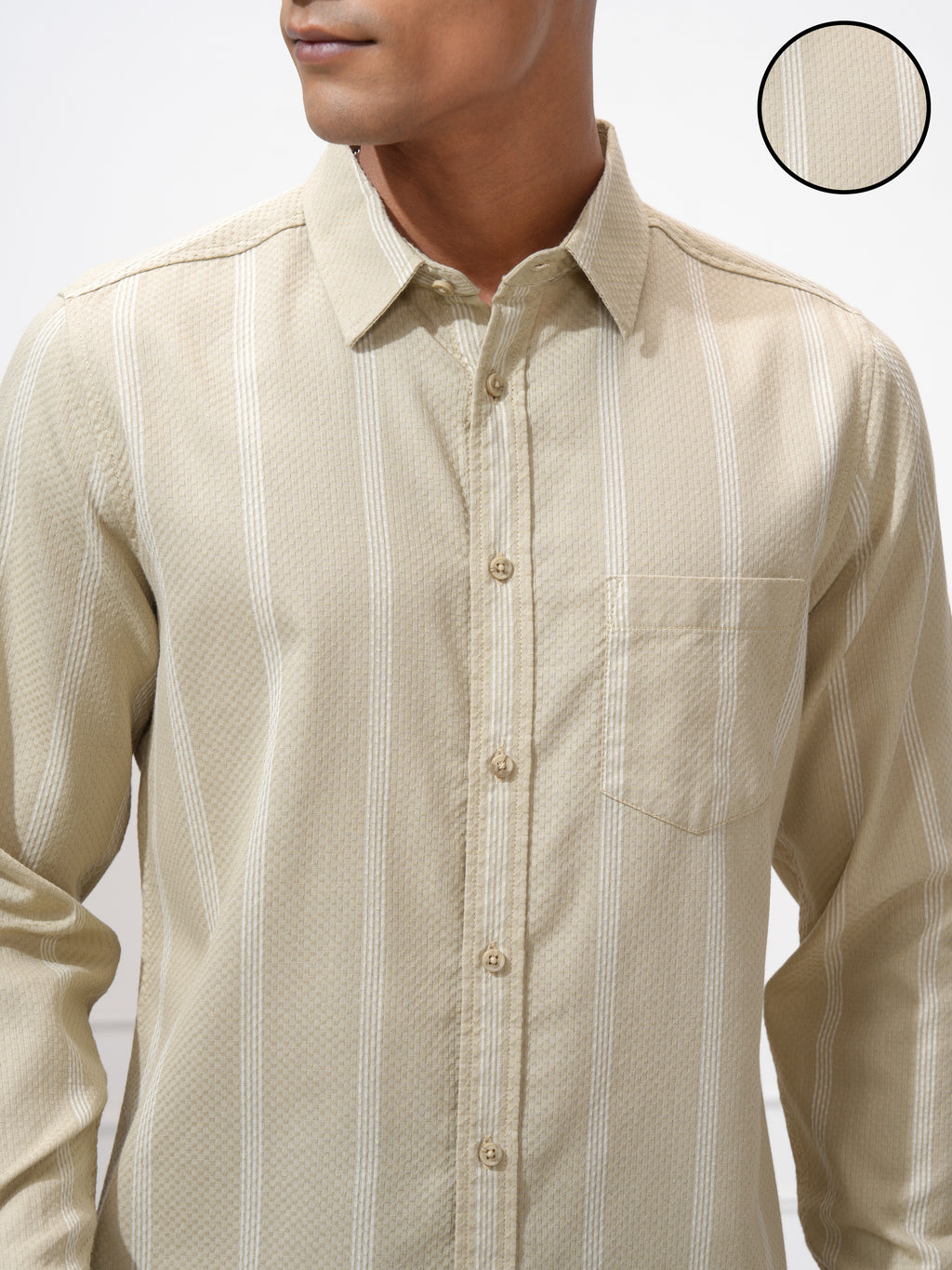 Highlander Men Beige Striped Slim Fit Casual Shirt - Beige - Image 5