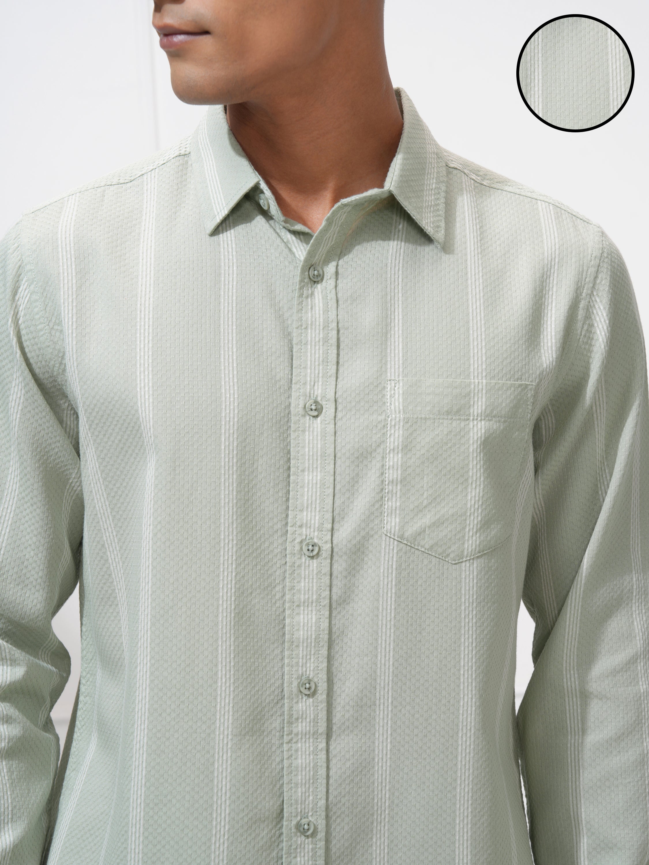 Highlander Men Green Striped Slim Fit Casual Shirt - Green - Image 5