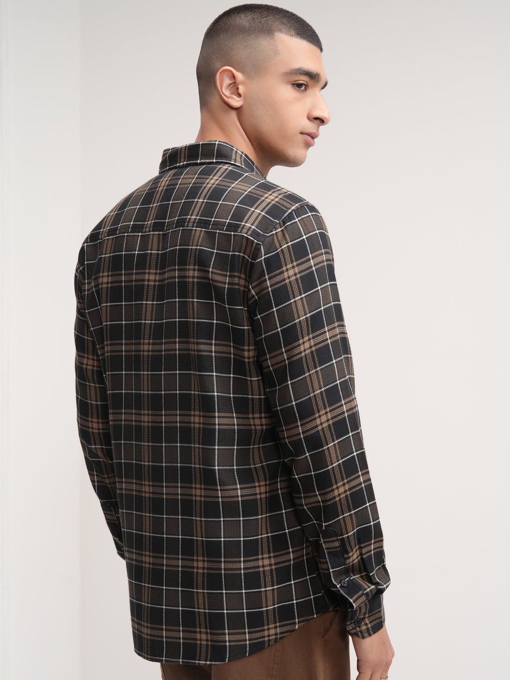 Highlander Men Black Checked Slim Fit Casual Shirt - Black - Image 3