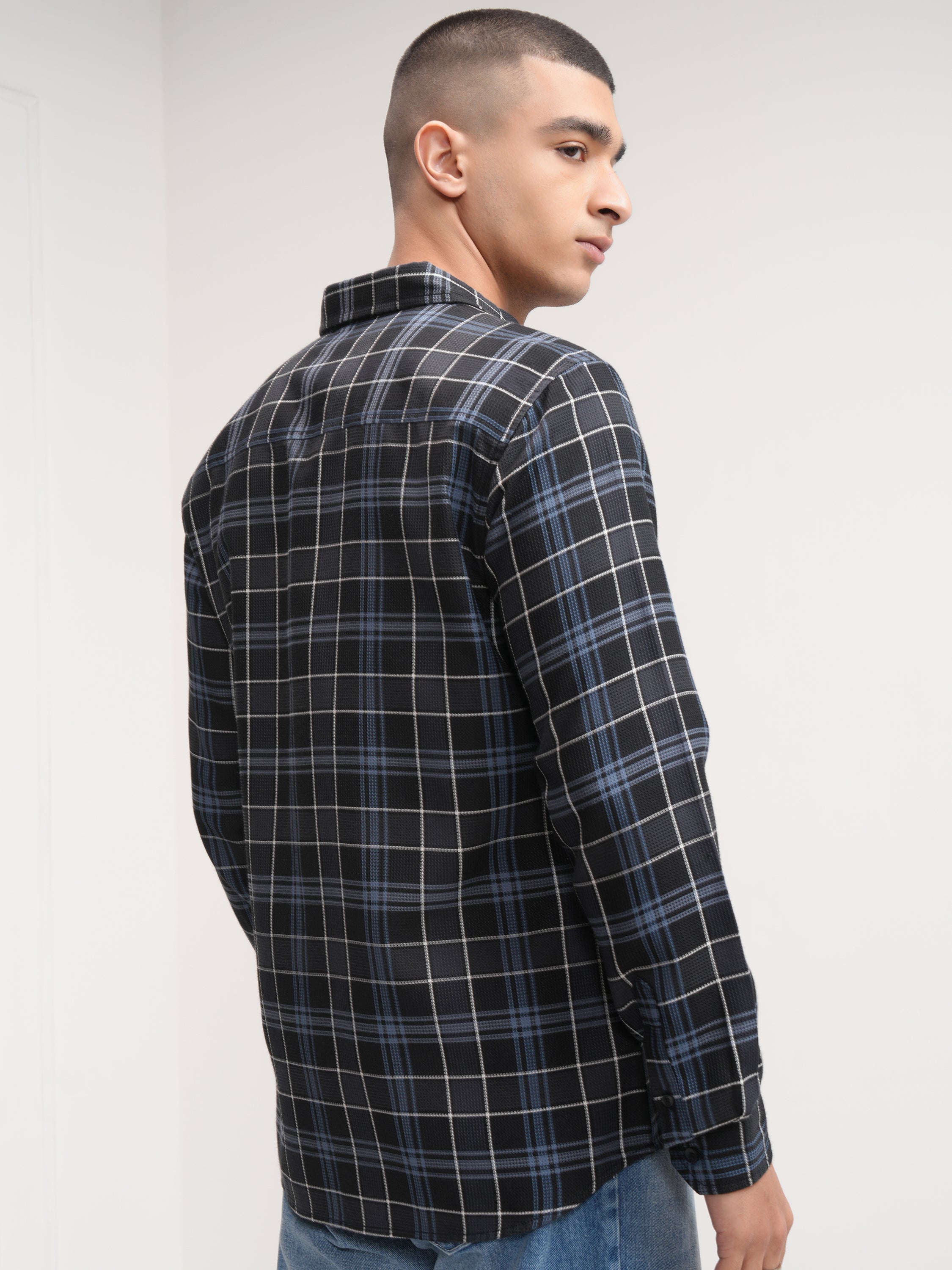 Highlander Men Black Checked Slim Fit Casual Shirt - Black - Image 3