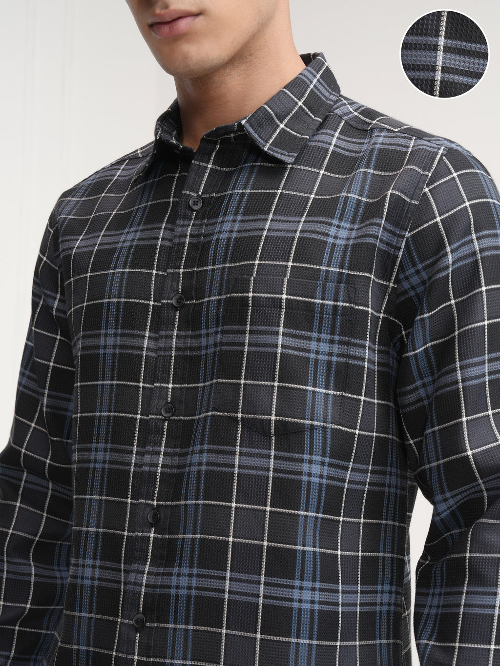 Highlander Men Black Checked Slim Fit Casual Shirt - Black - Image 5