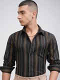 Highlander Men Black Striped Slim Fit Casual Shirt - Black - Image 1