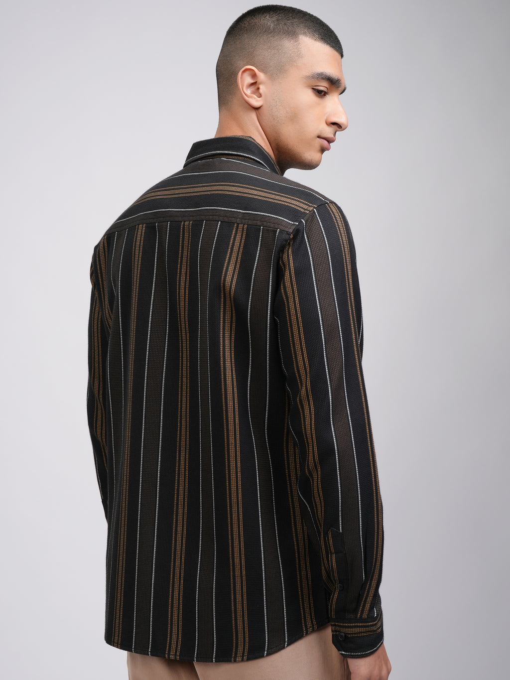 Highlander Men Black Striped Slim Fit Casual Shirt - Black - Image 3