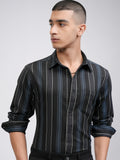 Highlander Men Black Striped Slim Fit Casual Shirt - Black - Image 1