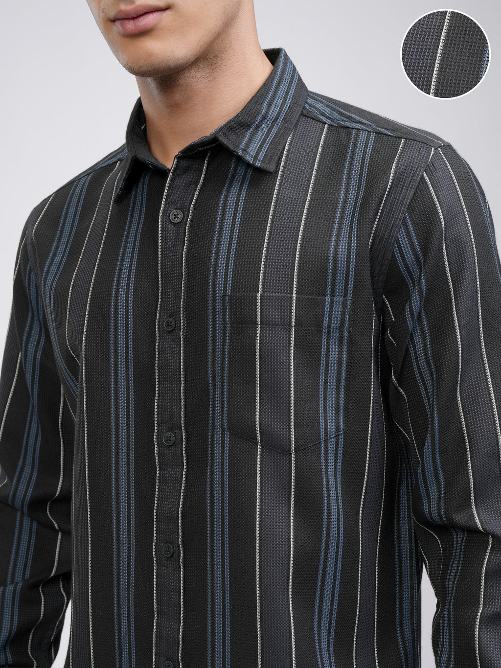 Highlander Men Black Striped Slim Fit Casual Shirt - Black - Image 5