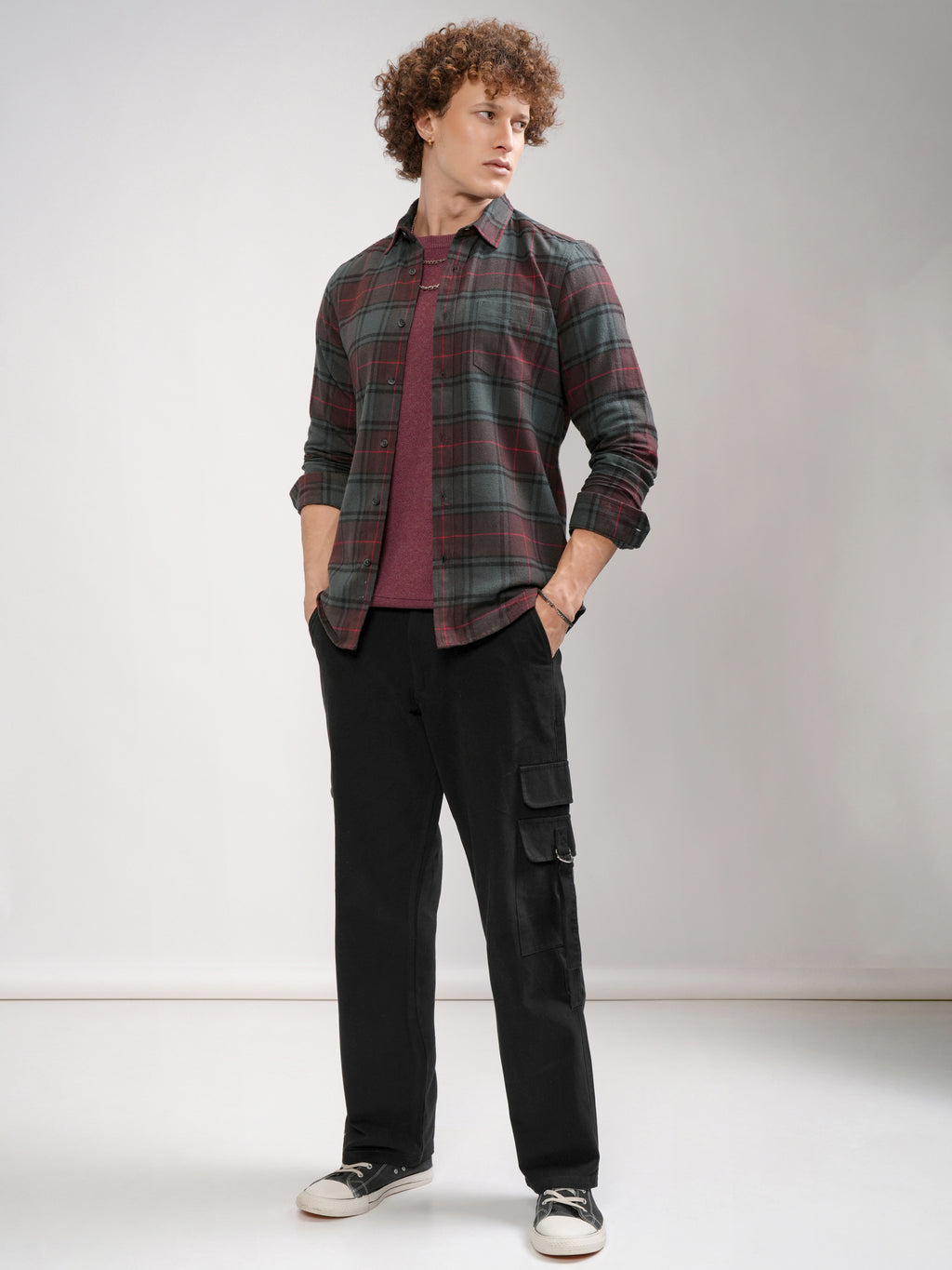 Highlander Men Maroon Checked Slim Fit Casual Shirt - Maroon - Image 2