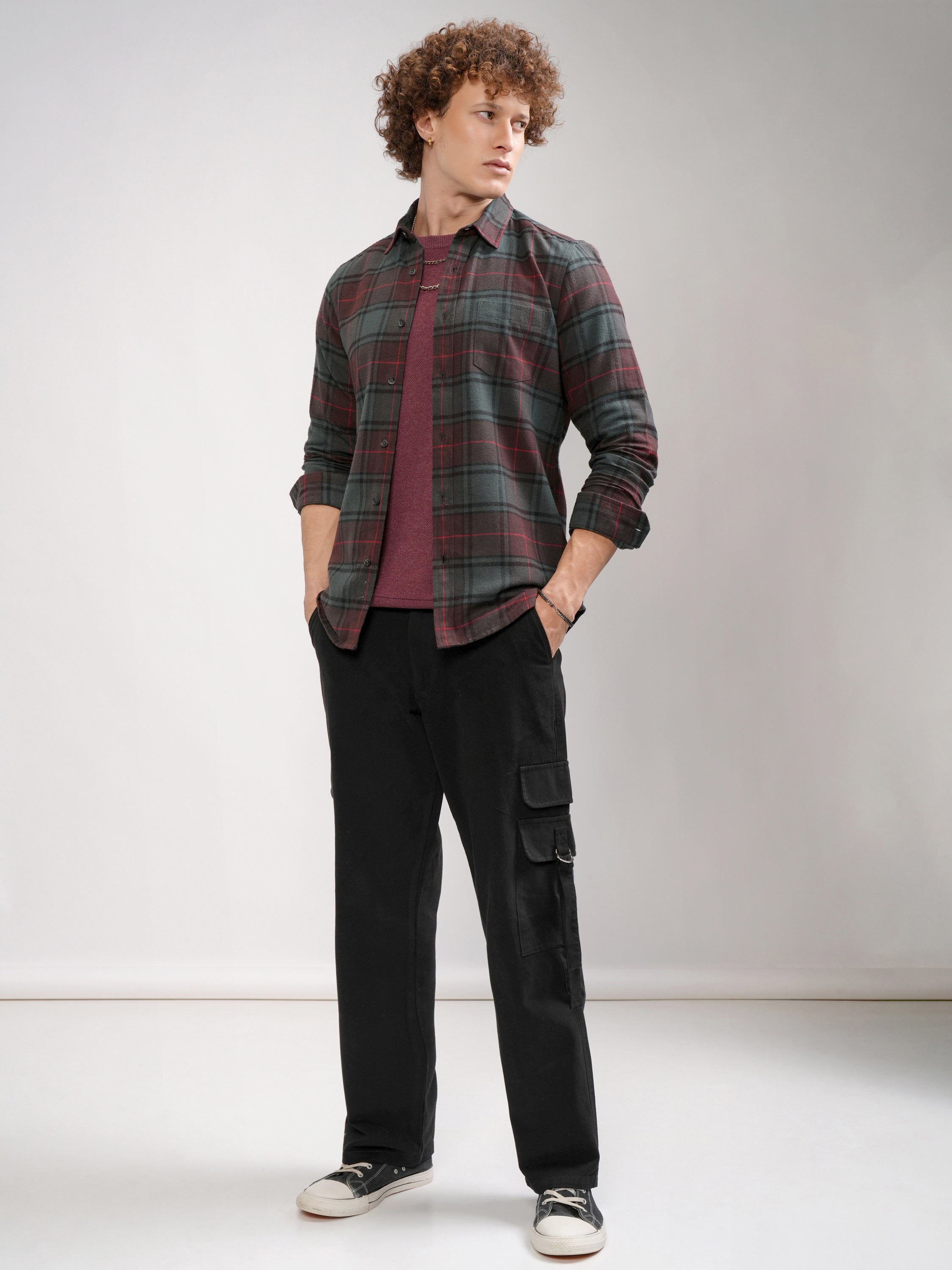 Highlander Men Maroon Checked Slim Fit Casual Shirt - Maroon - Image 2