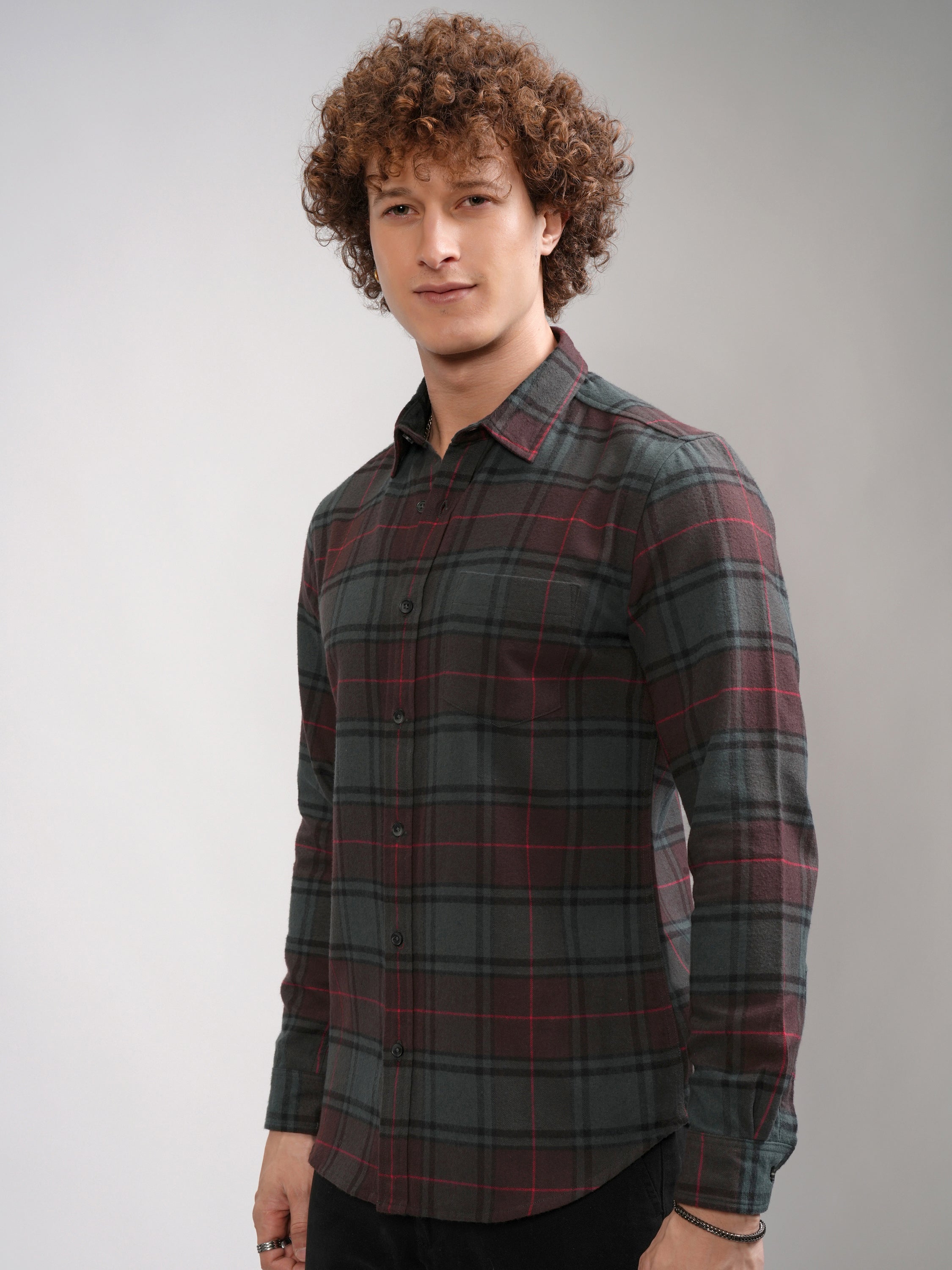 Highlander Men Maroon Checked Slim Fit Casual Shirt - Maroon - Image 4