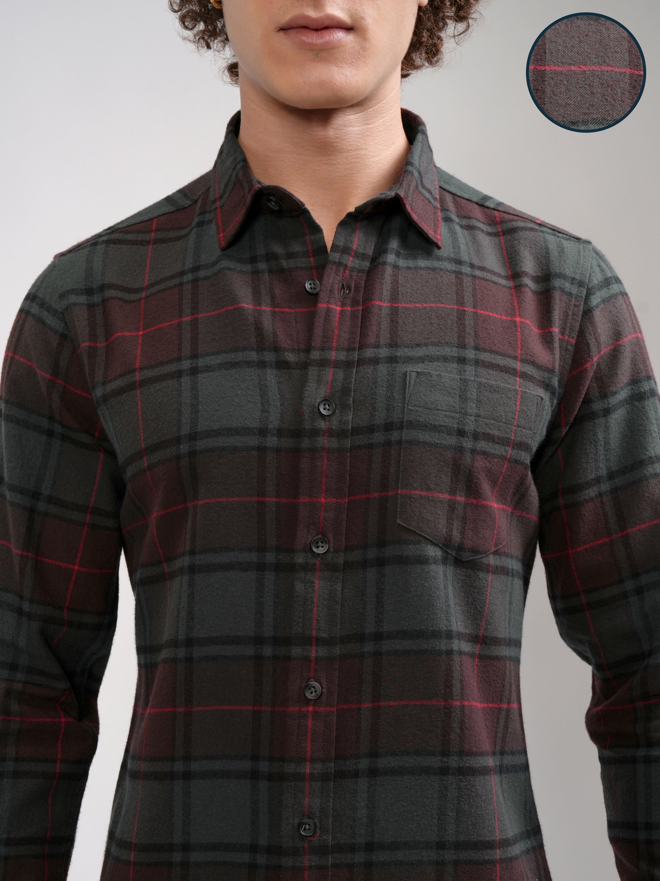 Highlander Men Maroon Checked Slim Fit Casual Shirt - Maroon - Image 5