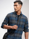 Highlander Men Blue Checked Slim Fit Casual Shirt - Blue - Image 1