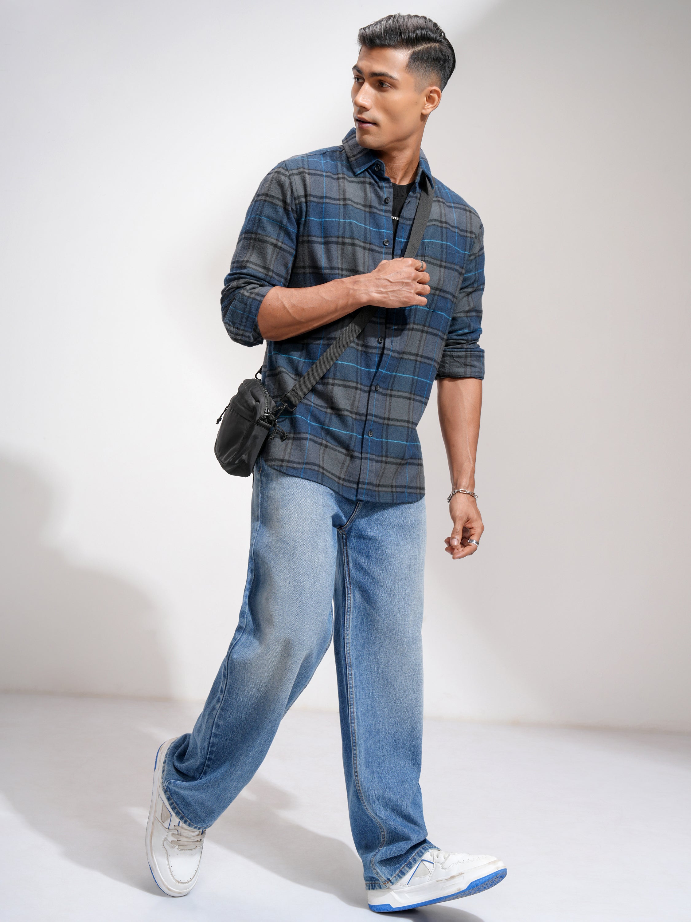 Highlander Men Blue Checked Slim Fit Casual Shirt - Blue - Image 2