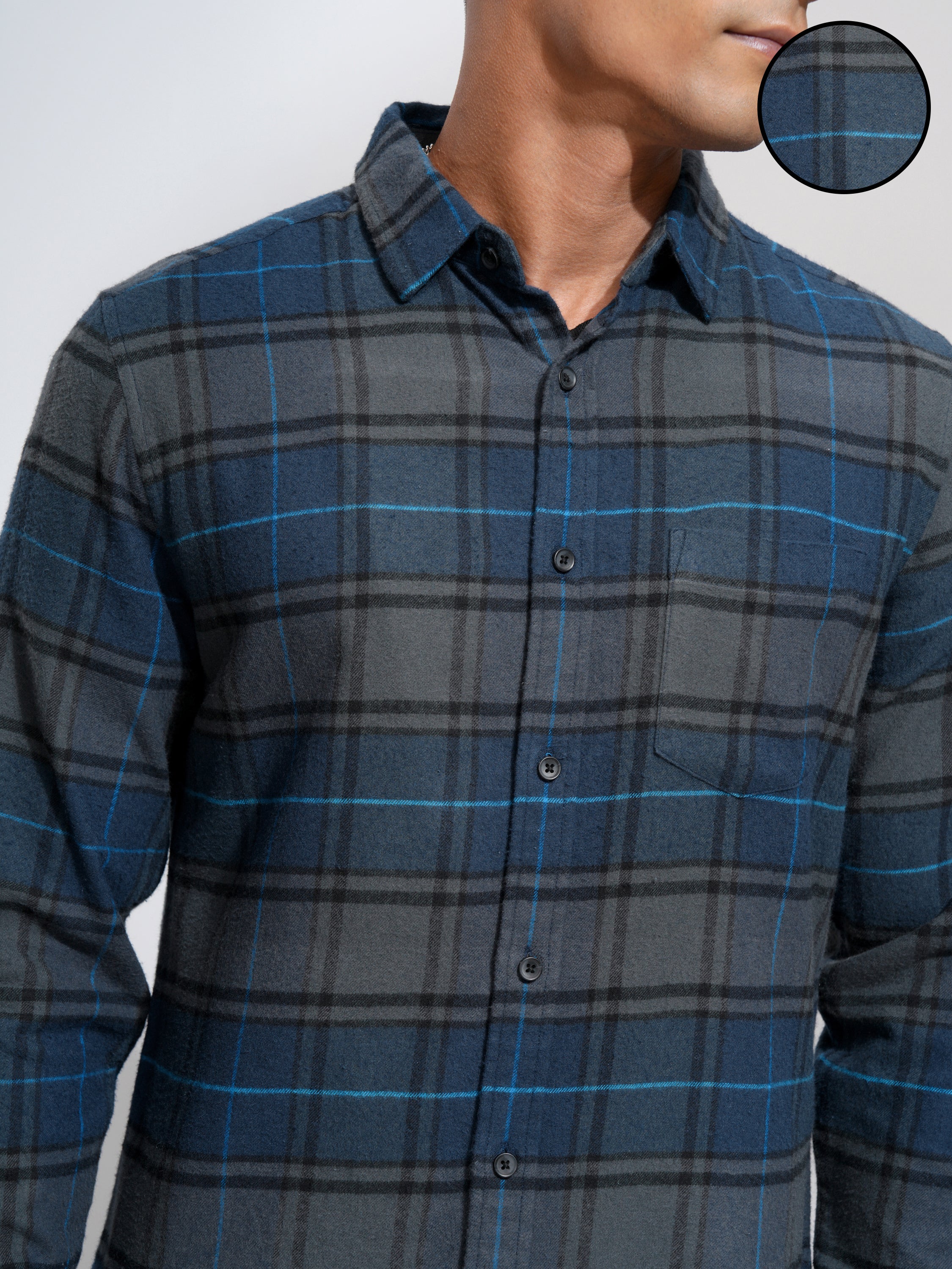 Highlander Men Blue Checked Slim Fit Casual Shirt - Blue - Image 5