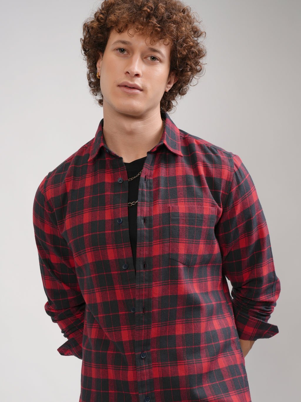 Highlander Men Red Checked Slim Fit Casual Shirt - Red - Image 1