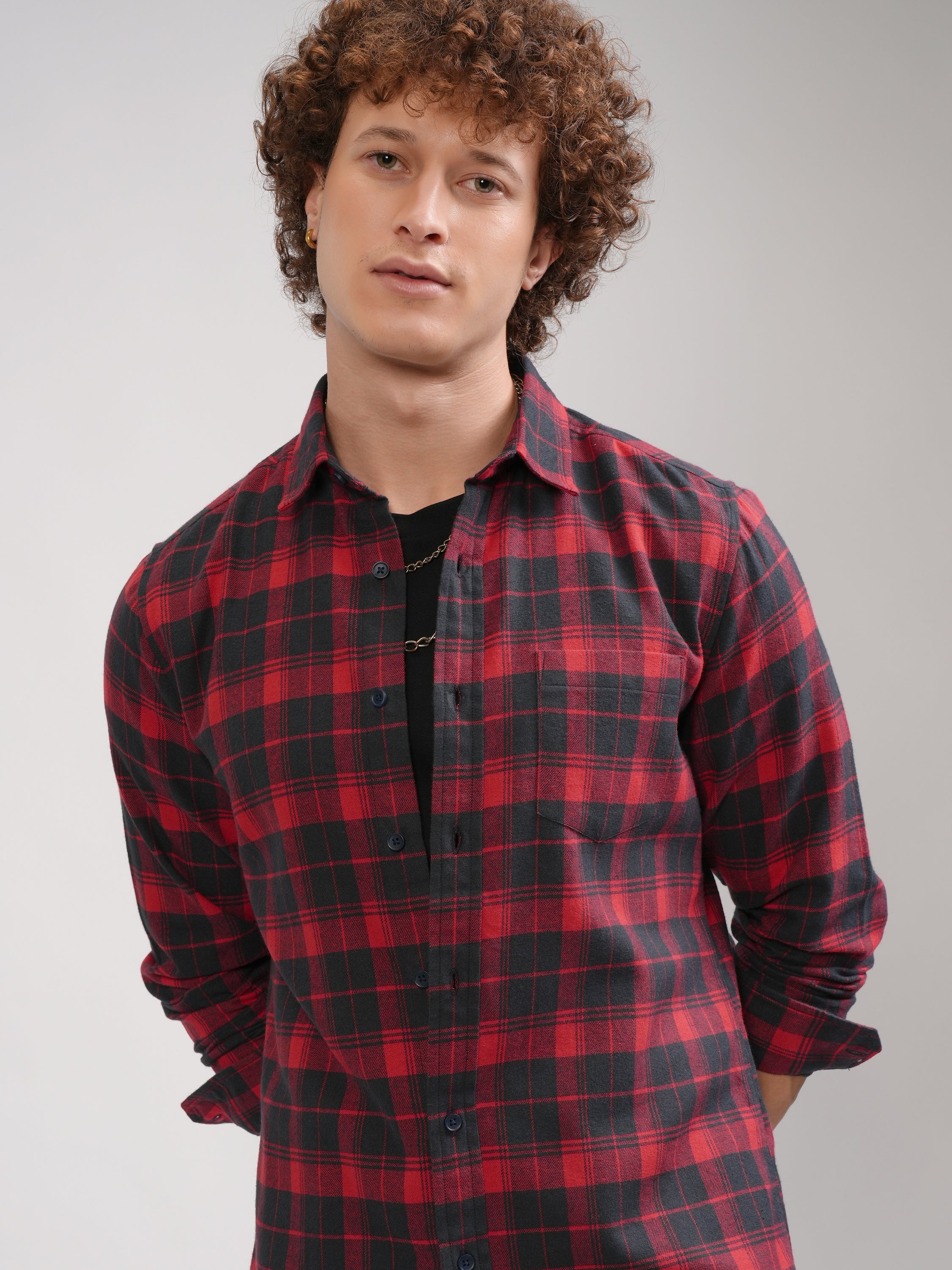 Highlander Men Red Checked Slim Fit Casual Shirt - Red - Image 1