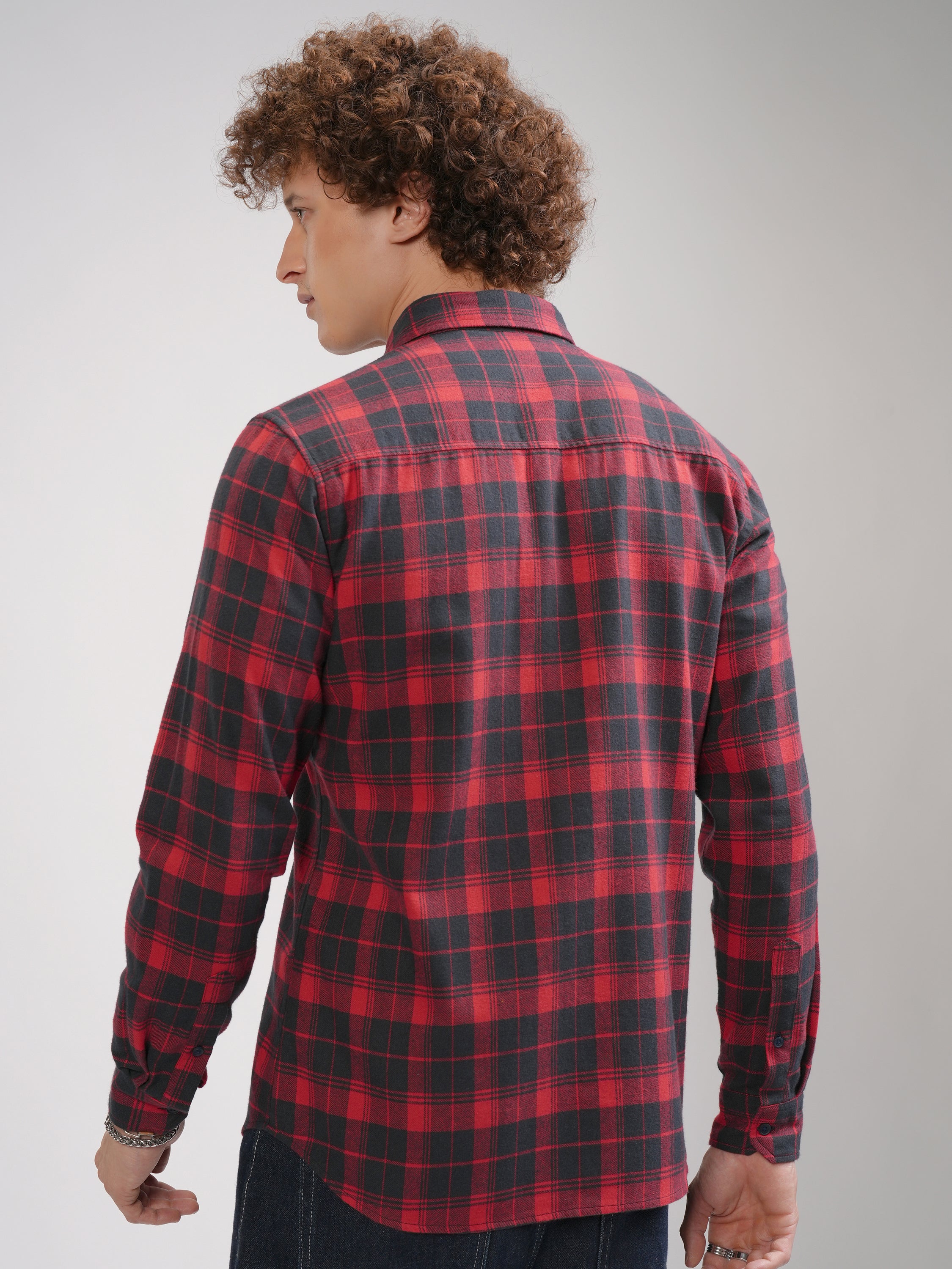 Highlander Men Red Checked Slim Fit Casual Shirt - Red - Image 3