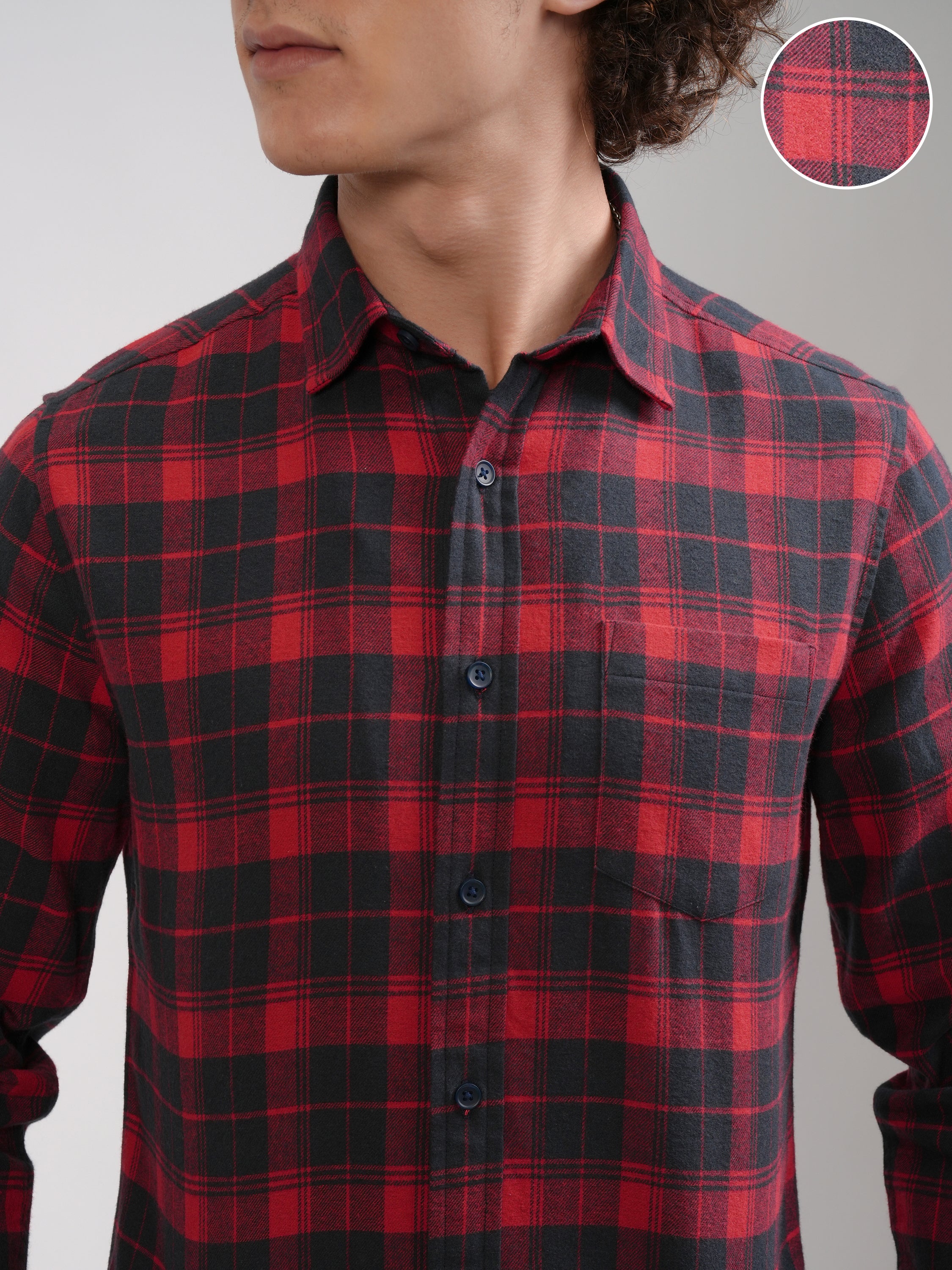 Highlander Men Red Checked Slim Fit Casual Shirt - Red - Image 5