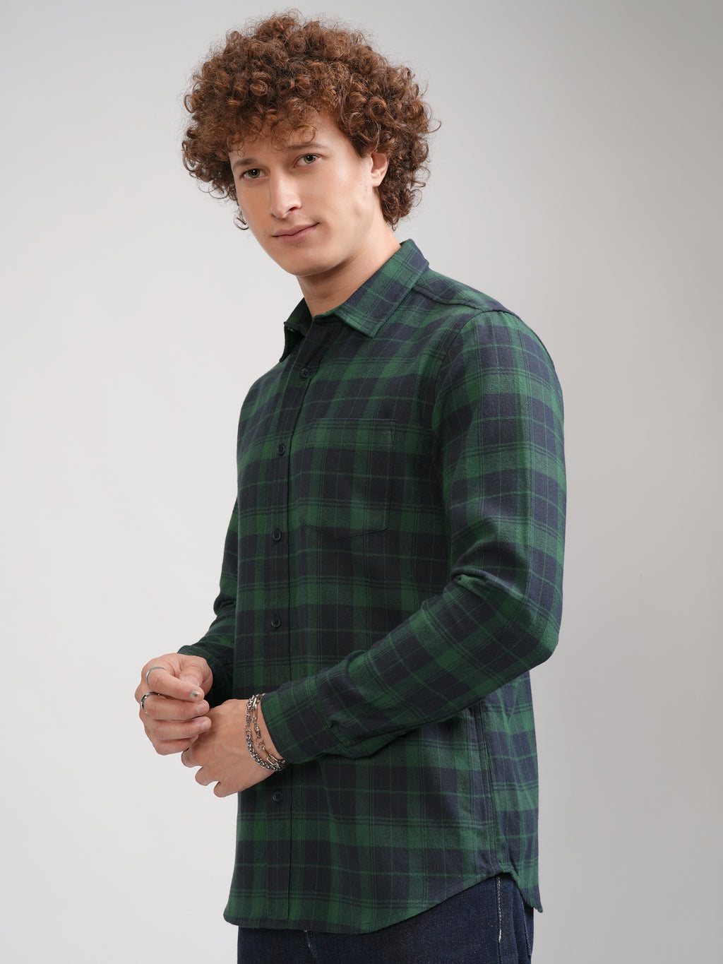 Highlander Men Green Checked Slim Fit Casual Shirt - Green - Image 4