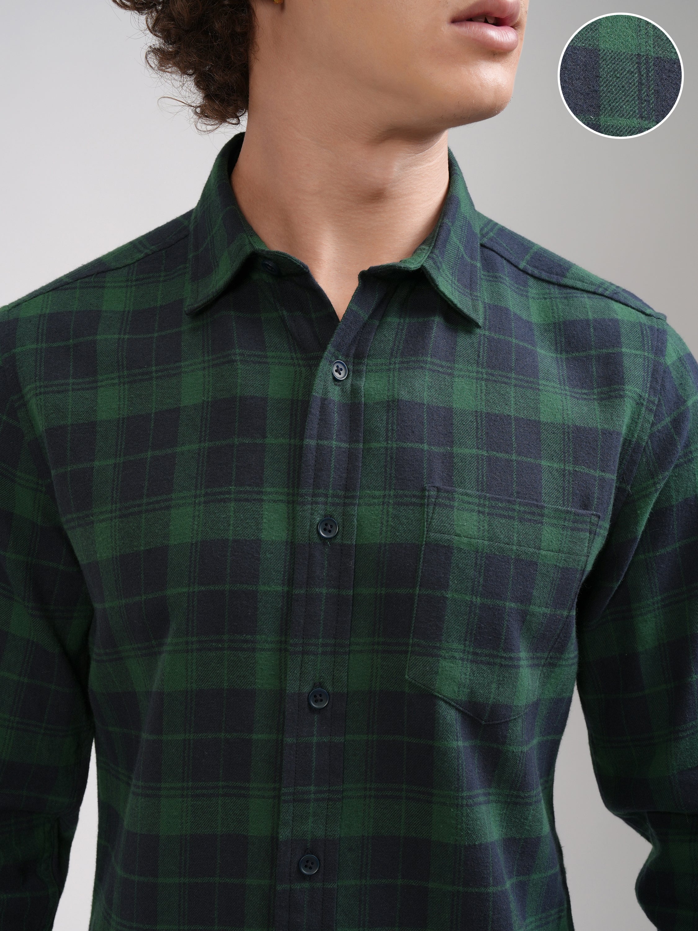 Highlander Men Green Checked Slim Fit Casual Shirt - Green - Image 5
