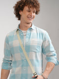 Highlander Men Blue Checked Slim Fit Casual Shirt - Blue - Image 1