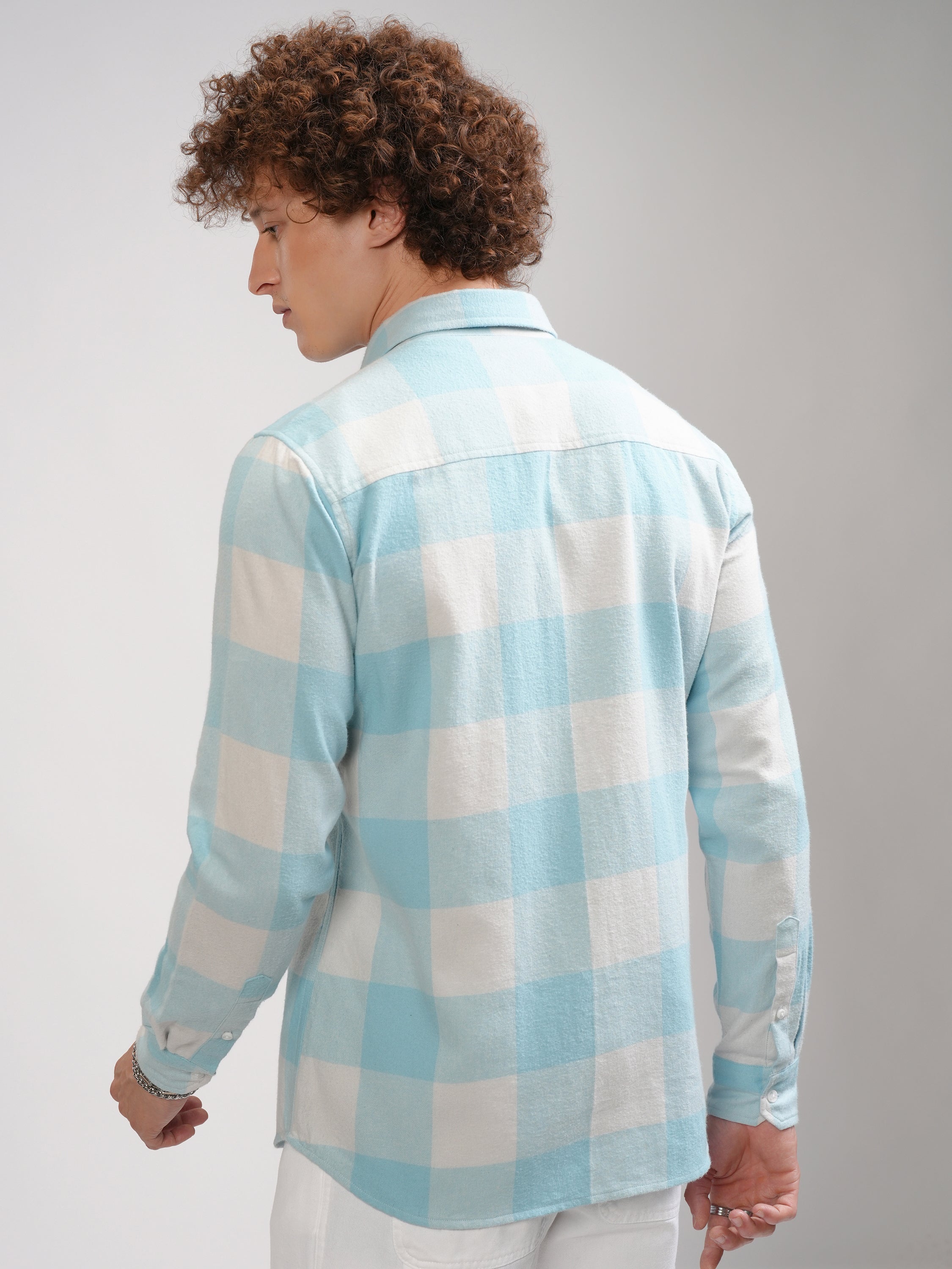 Highlander Men Blue Checked Slim Fit Casual Shirt - Blue - Image 3