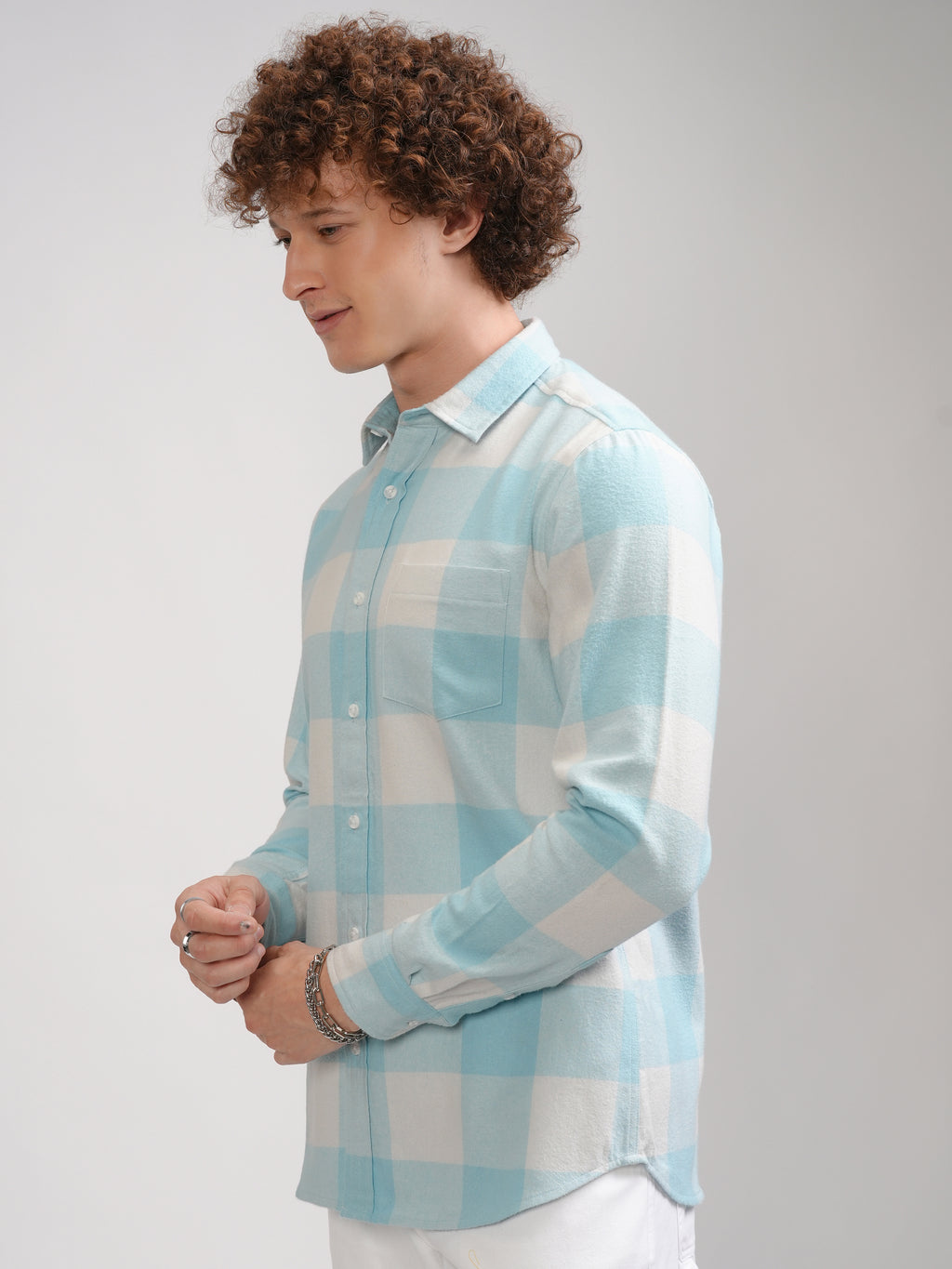 Highlander Men Blue Checked Slim Fit Casual Shirt - Blue - Image 4