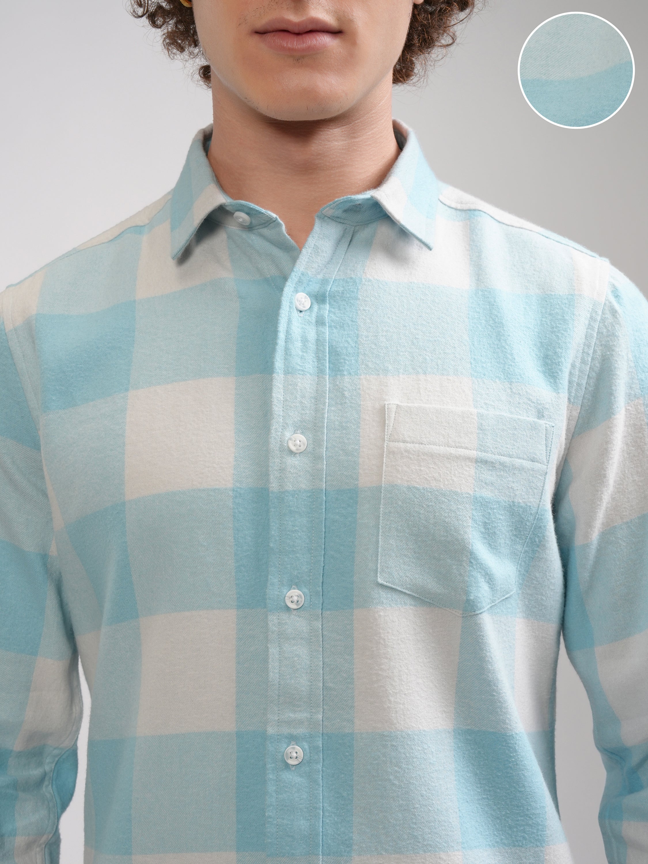Highlander Men Blue Checked Slim Fit Casual Shirt - Blue - Image 5