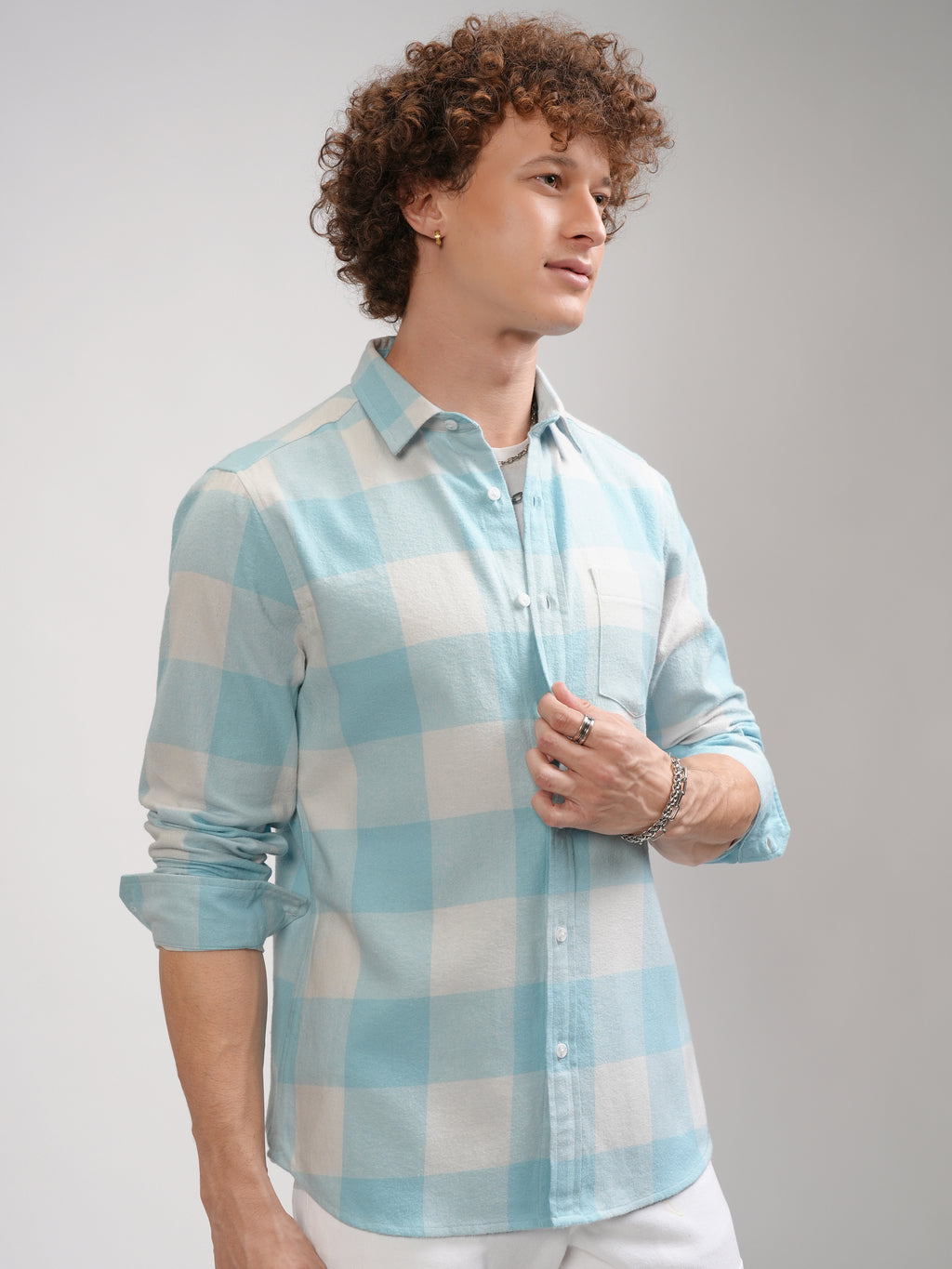 Highlander Men Blue Checked Slim Fit Casual Shirt - Blue - Image 6