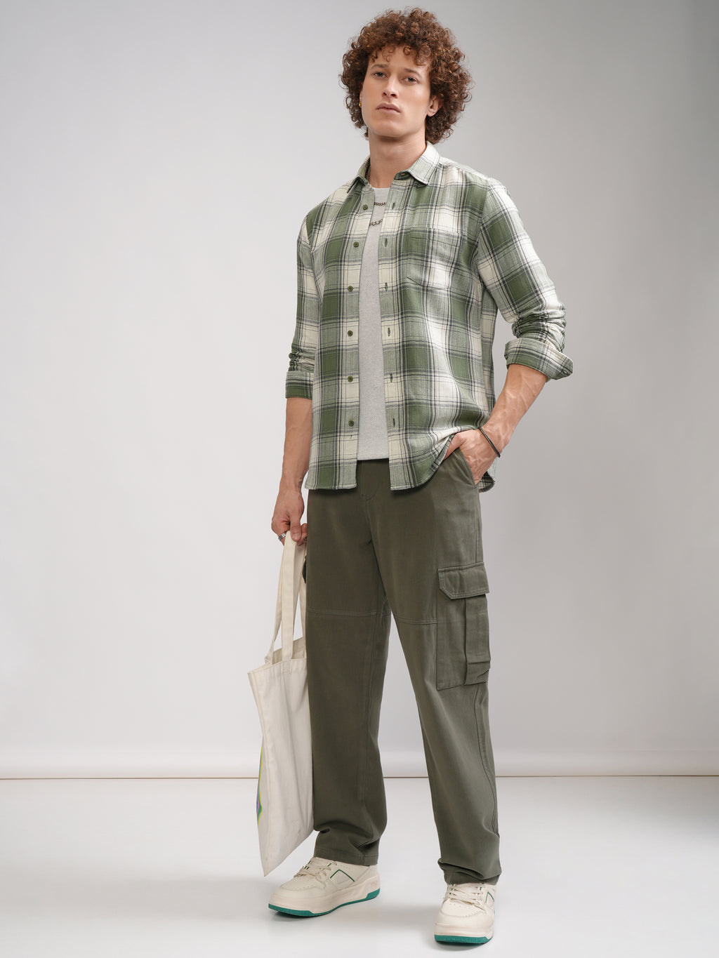 Highlander Men Cream Checked Slim Fit Casual Shirt - Cream - Image 2