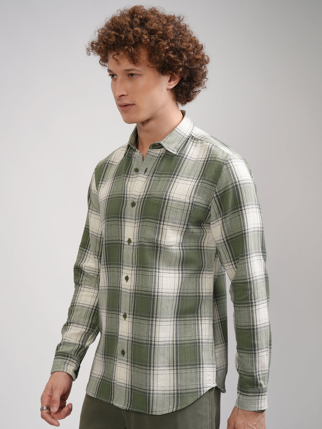 Highlander Men Cream Checked Slim Fit Casual Shirt - Cream - Image 4
