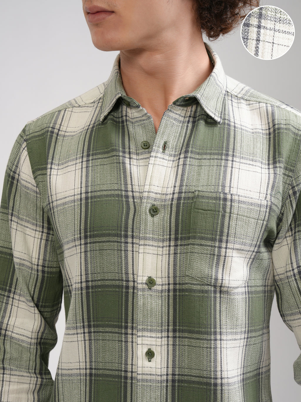 Highlander Men Cream Checked Slim Fit Casual Shirt - Cream - Image 5