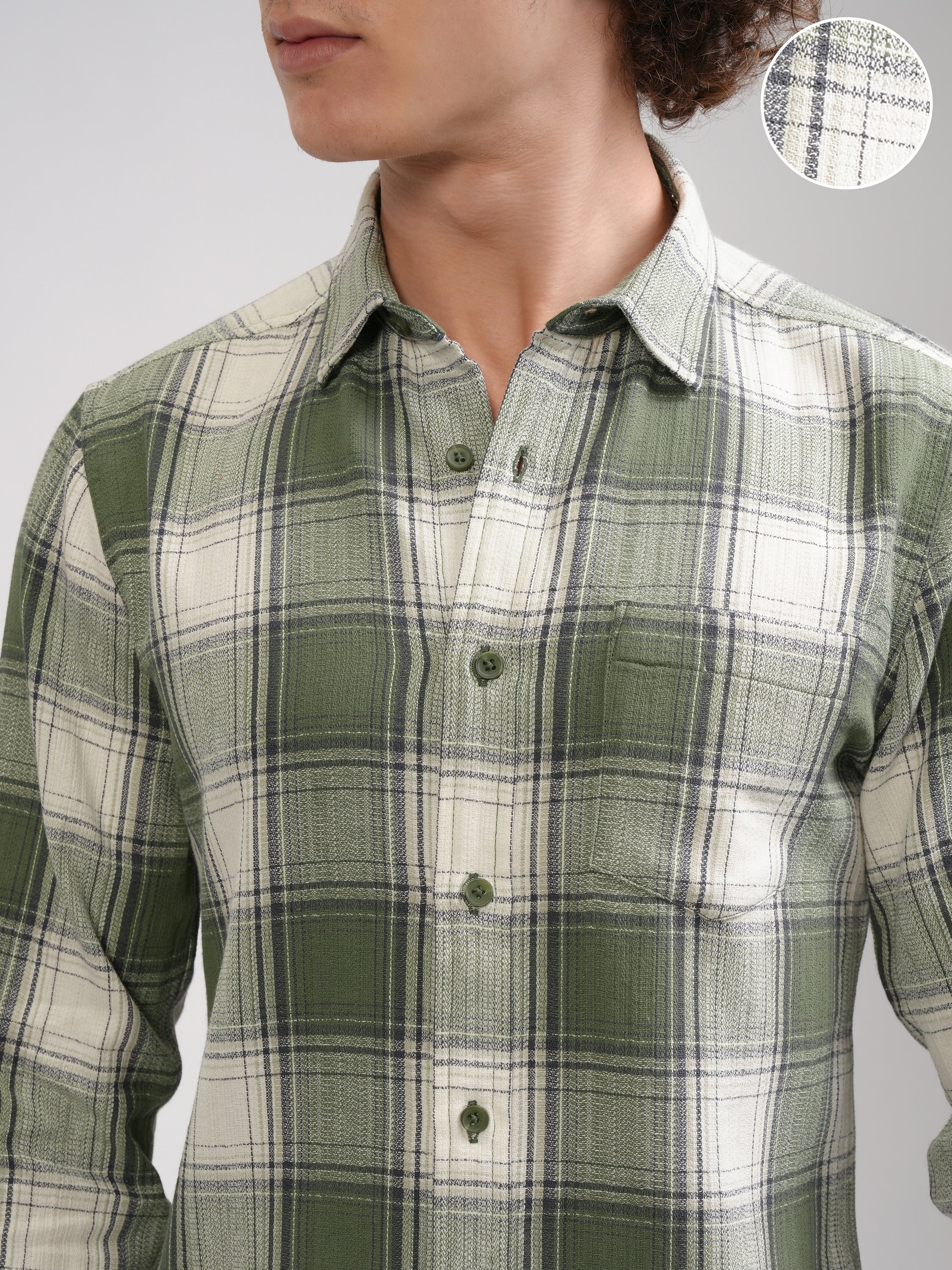 Highlander Men Cream Checked Slim Fit Casual Shirt - Cream - Image 5