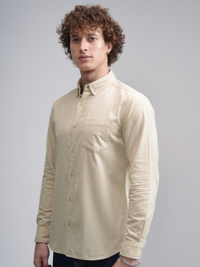 Highlander Men Beige Checked Slim Fit Casual Shirt - Beige - Image 4